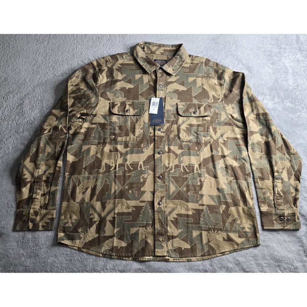 NWT Pendleton Brown/Green Tanner Twill CAMO Shirt DEER/BEARS Wildlife Mens XXL